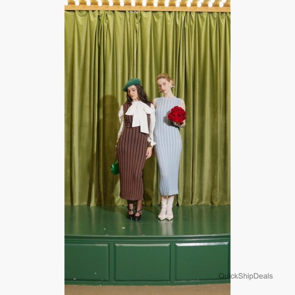 Sleeveless Sweater Dress Mock Neck Ribbed Knit Maxi - Picture 6 of 7